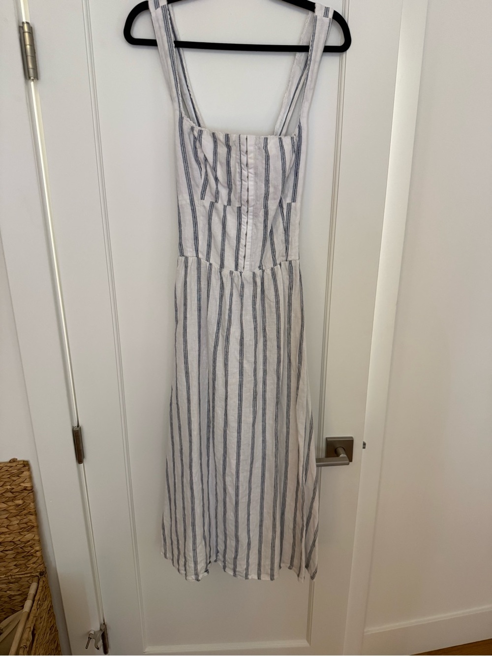 Reformation linen White and Blue Striped Midi Sundress